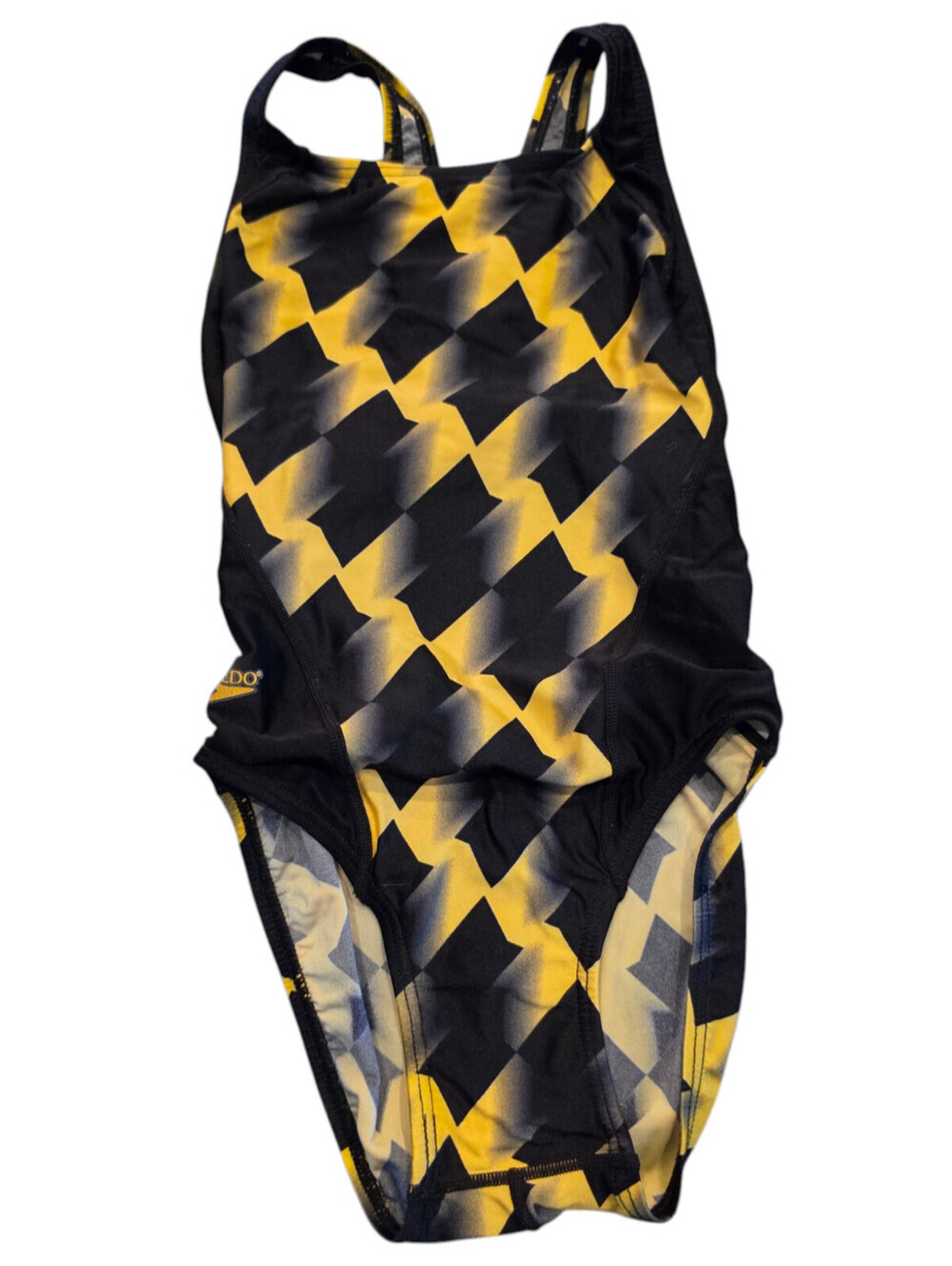 Speedo Endurance+ Womens Flyback One Piece Swimsuit Sz 32 Black Yellow